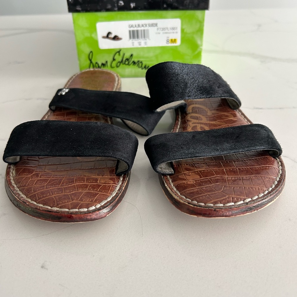 Sam Edelman Black and Brown Suede Slide Sandals